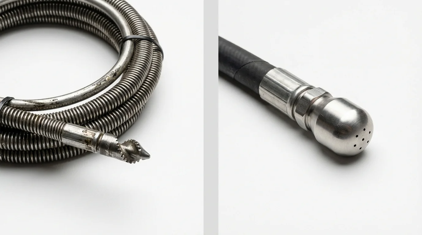 Drain snake cable and hydro jetting nozzle used for drain cleaning in Ripley, TN