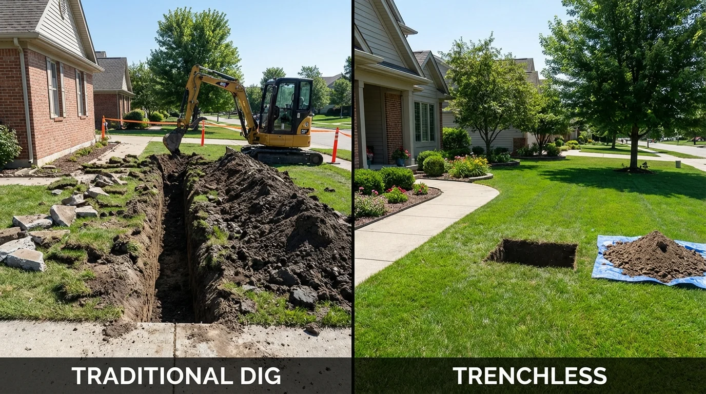 Trenchless sewer repair with minimal yard damage versus traditional excavation in Ripley, TN